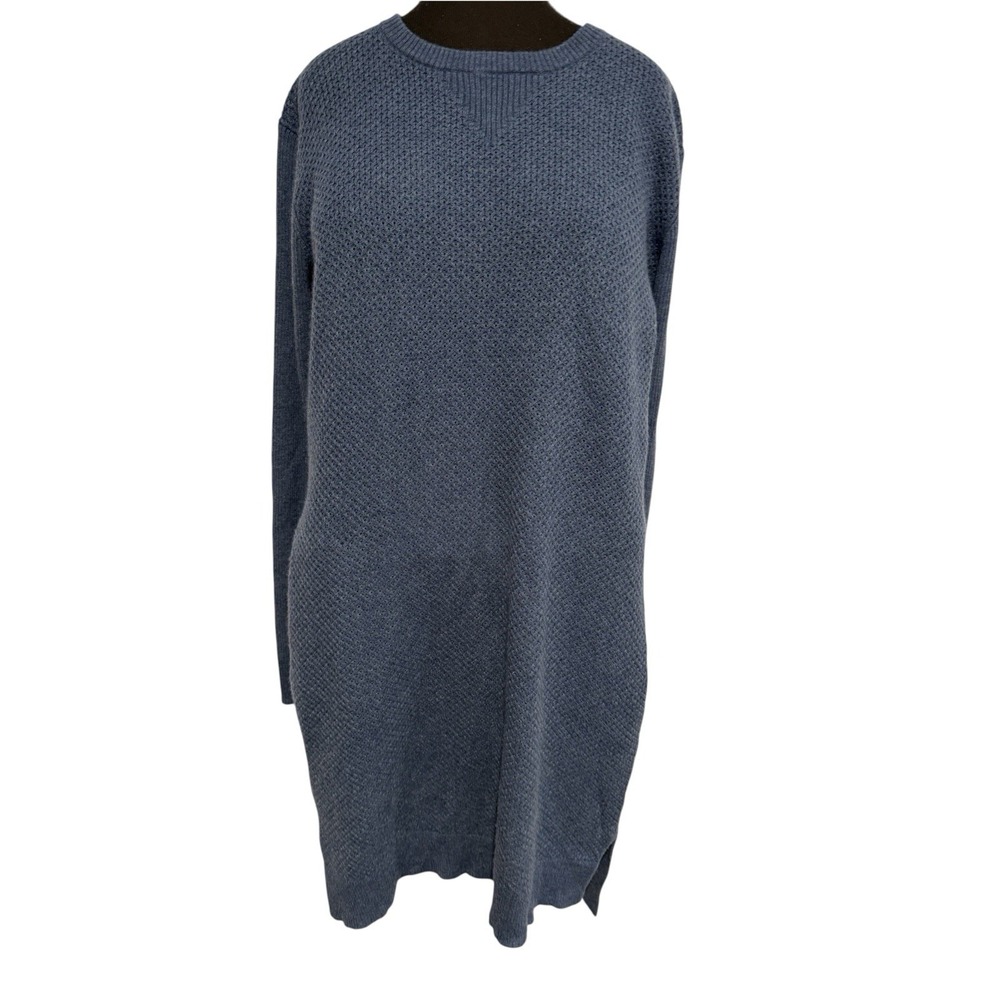 Title Nine Merino Wool Knit Waffle Sweater Dress Women’s Medium Long Sleeve Blue
